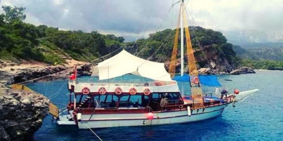 Sea fishing yacht with echo sounder, port Kemer Marina